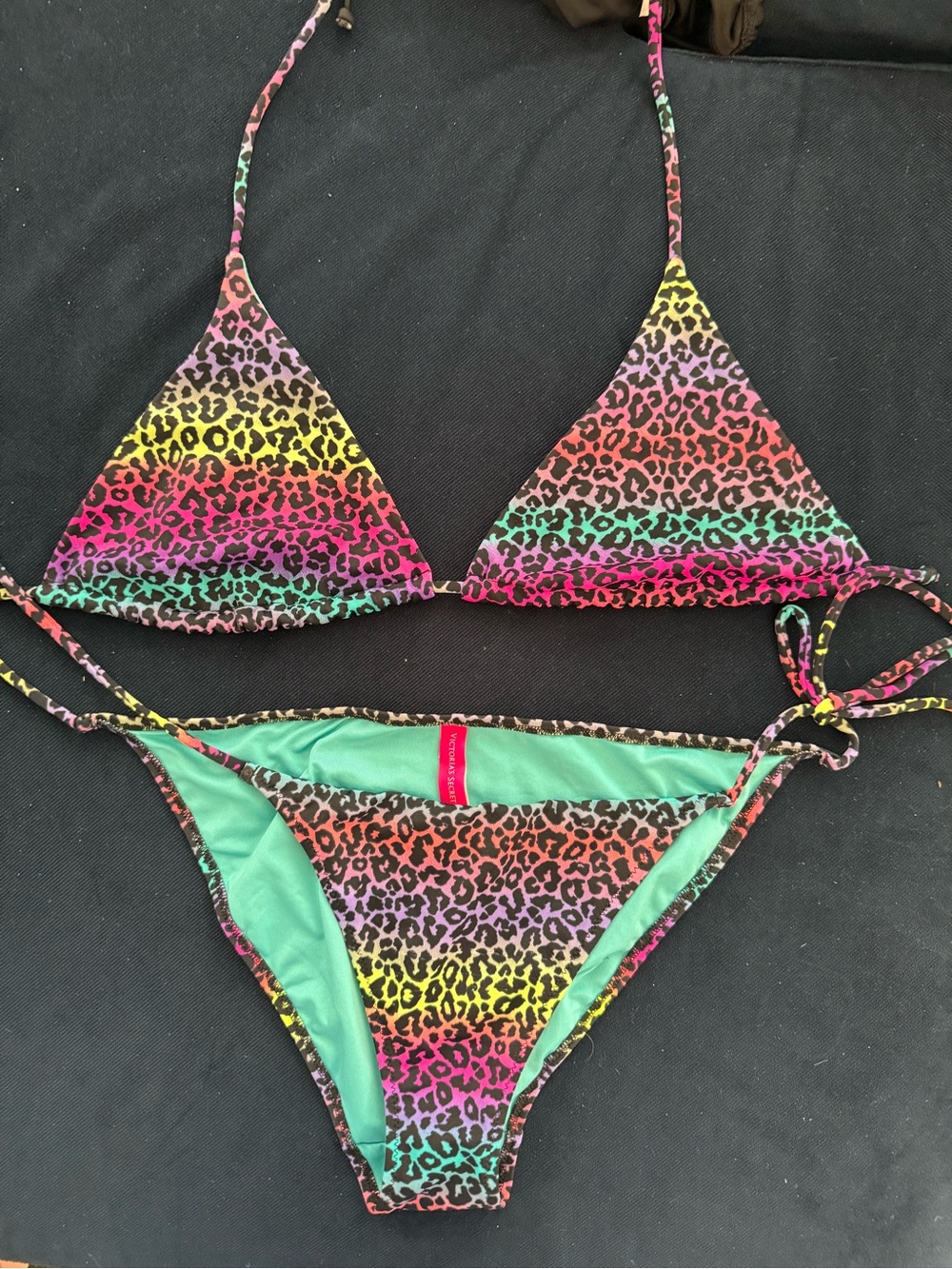 Victoria Secret Neon Rainbow Leopard Print Triangle Bikini